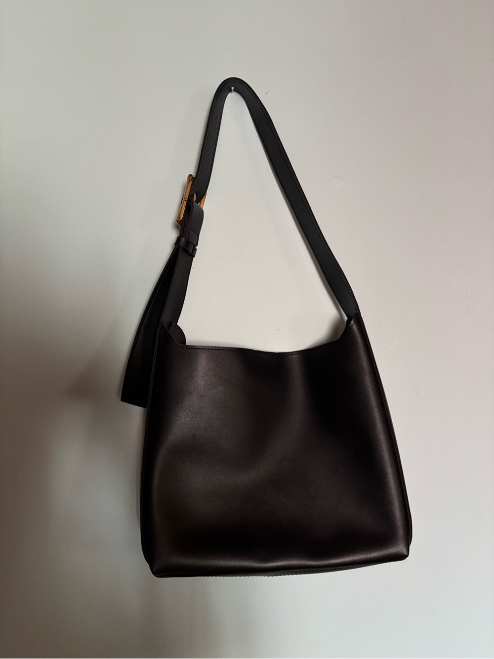 Black Leather Shoulder Bag - Minimal Everyday Tote